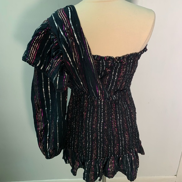 Farm Rio Lurex Stripes Mini Dress size L metallic thread festive - Picture 8 of 16